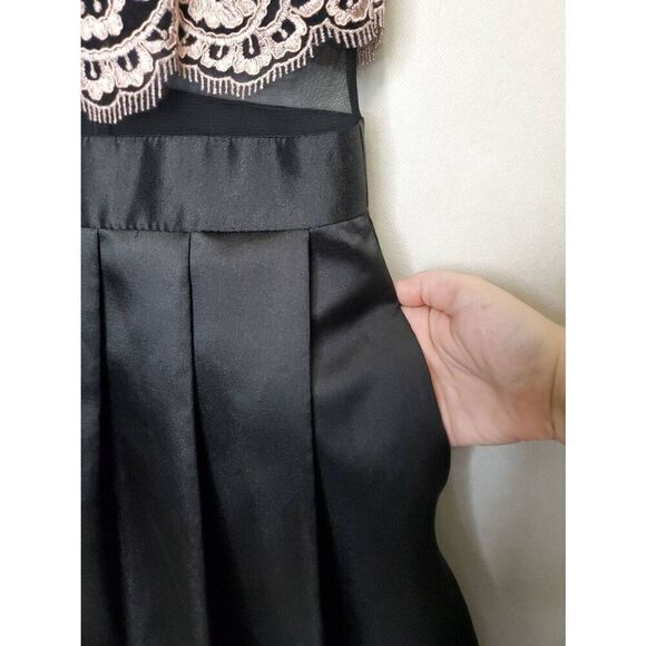 Betsy & Adam A Line Pleated Skirt Mesh Embroidered Formal Pink and Black Dress - Picture 4 of 8